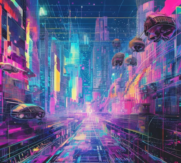 二次元未来科技动态图片，像素与科技的碰撞，构建虚拟世界的未来图景